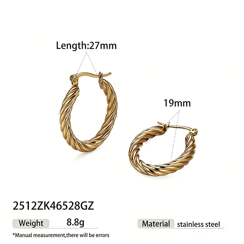 Twisted Rope Gold Hoop Earrings | 18K PVD Waterproof Stainless Steel Jewelry