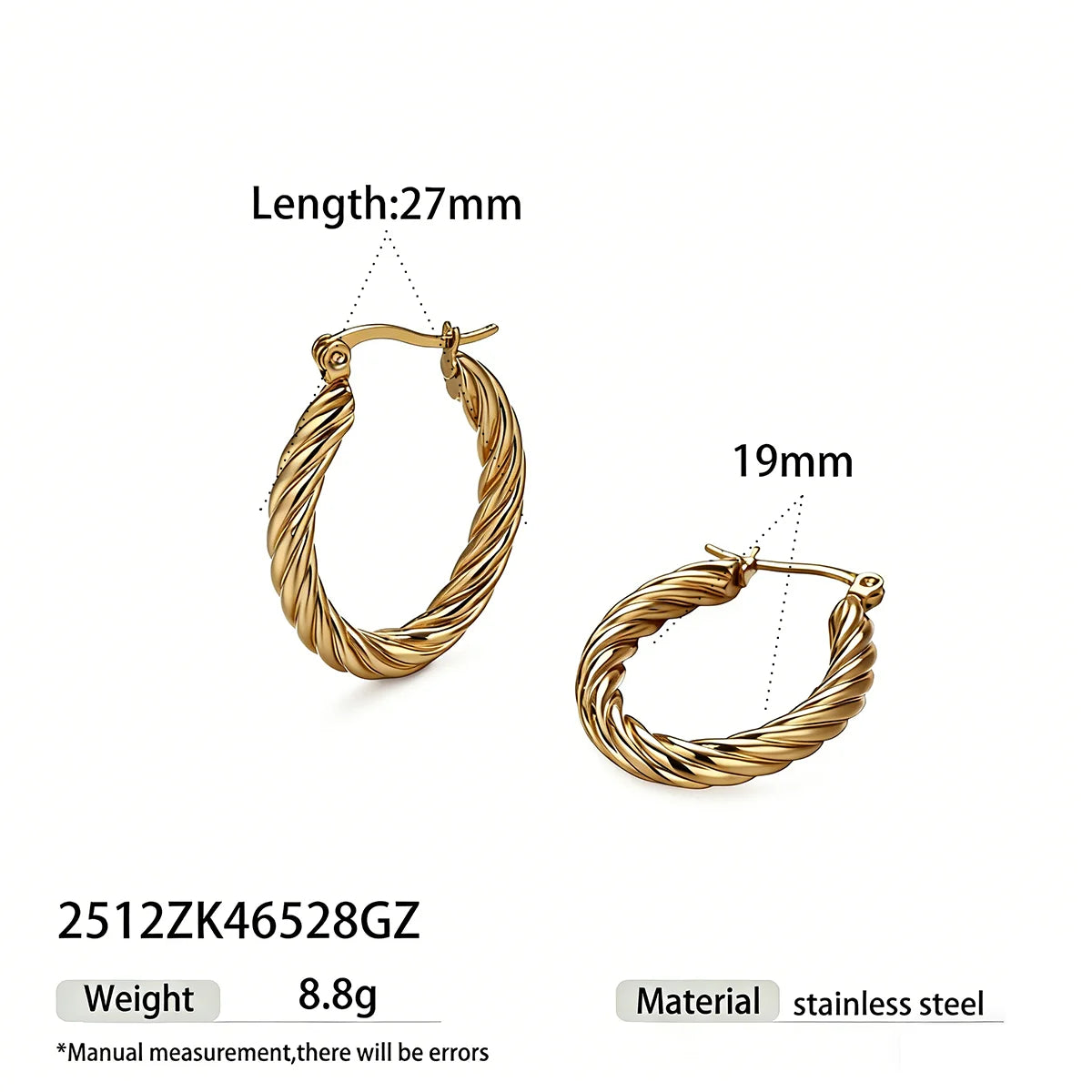 Twisted Rope Gold Hoop Earrings | 18K PVD Waterproof Stainless Steel Jewelry