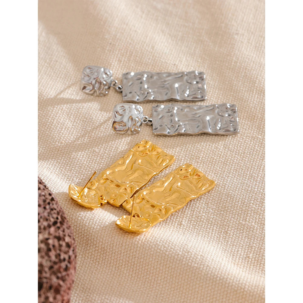 Women's Geometric Stainless Steel Rectangle Drop Earrings | PVD Gold & Steel Options