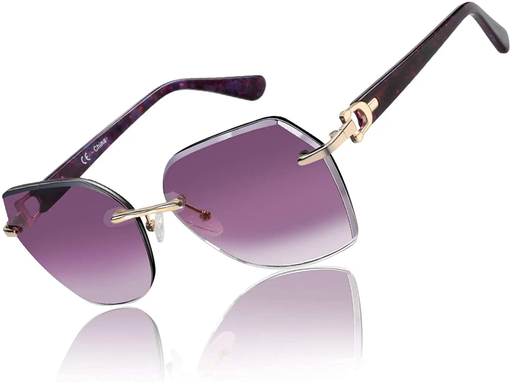 Rimless Oversized Butterfly Sunglasses | UV400 | Diamond-Cut Lenses