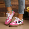 Women's Mixed Color Tennis Sneakers – Lace-Up Flat Trainers in Pink & Green