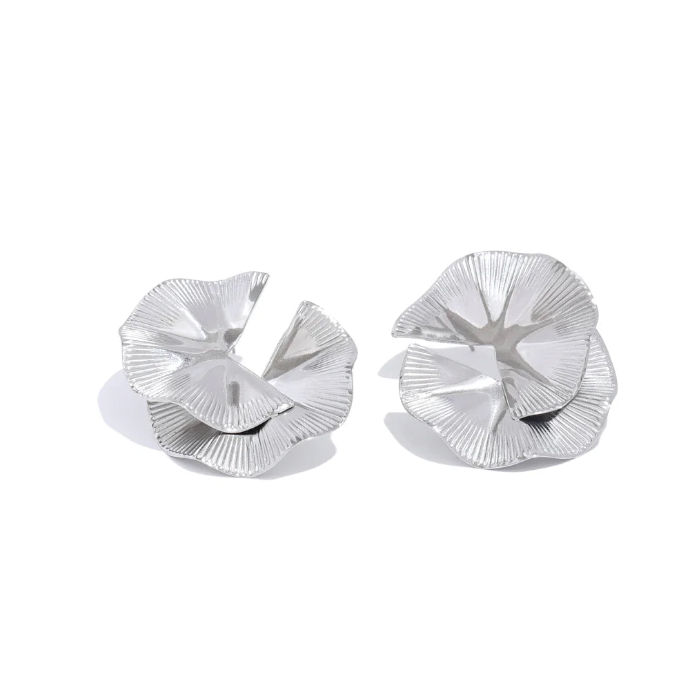 PVD Gold-Plated Stainless Steel Flower Stud Earrings