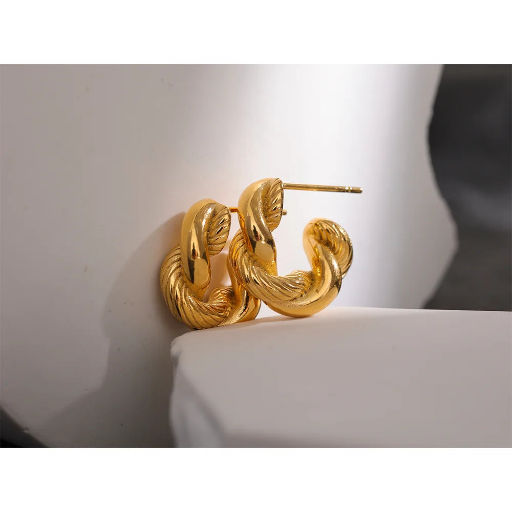Twisted Geometric Gold Hoop Earrings