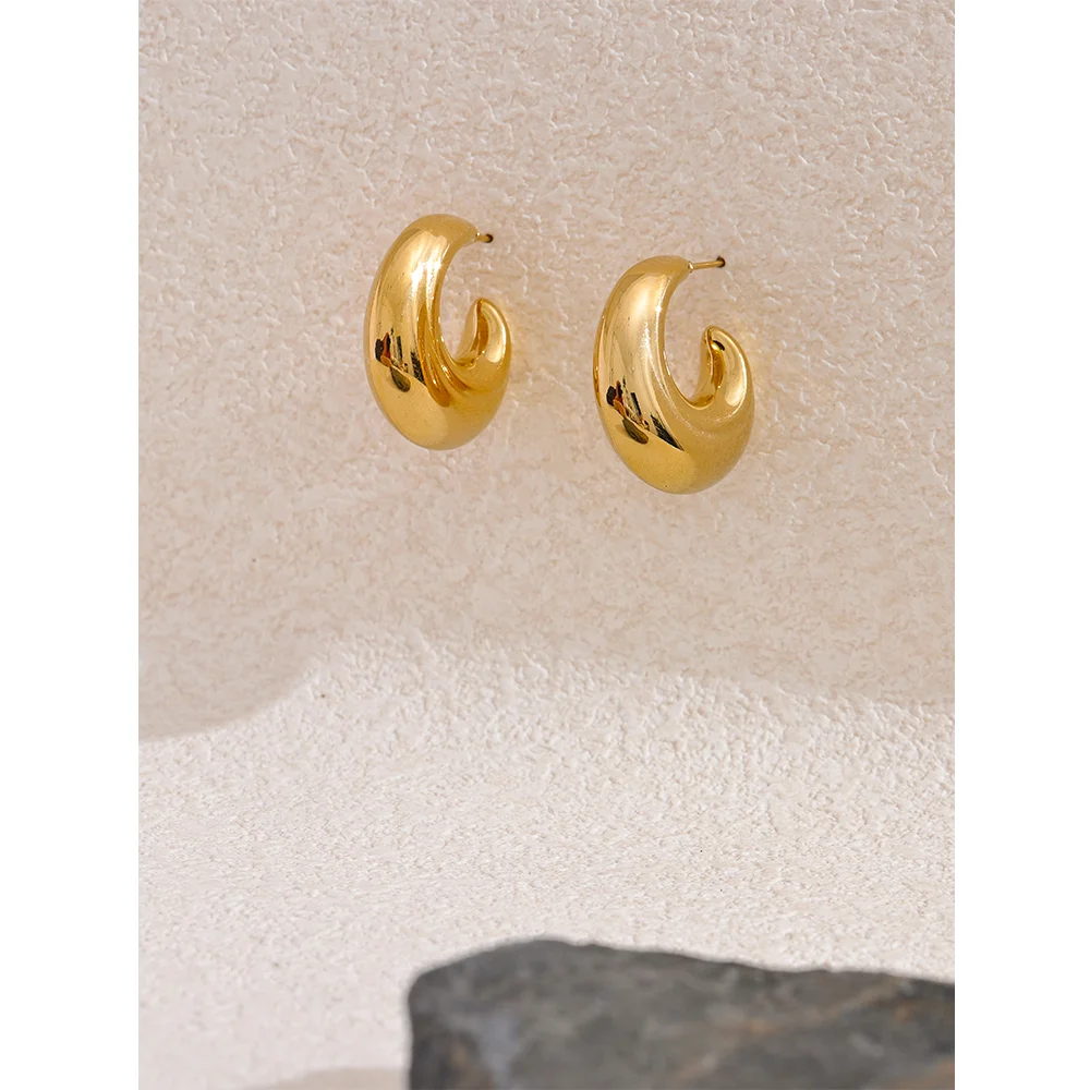 Chunky Crescent Hoop Earrings | PVD Stainless Steel | Gold & Silver
