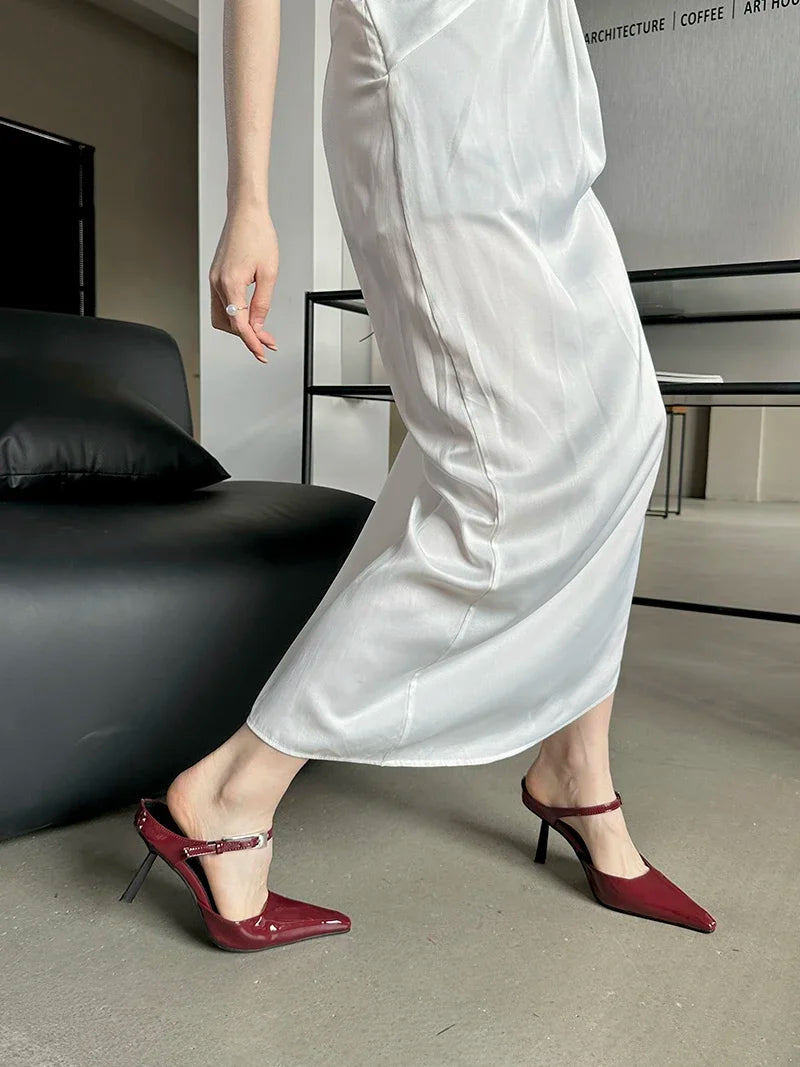 Pointed-Toe Strappy Slip-On Heels