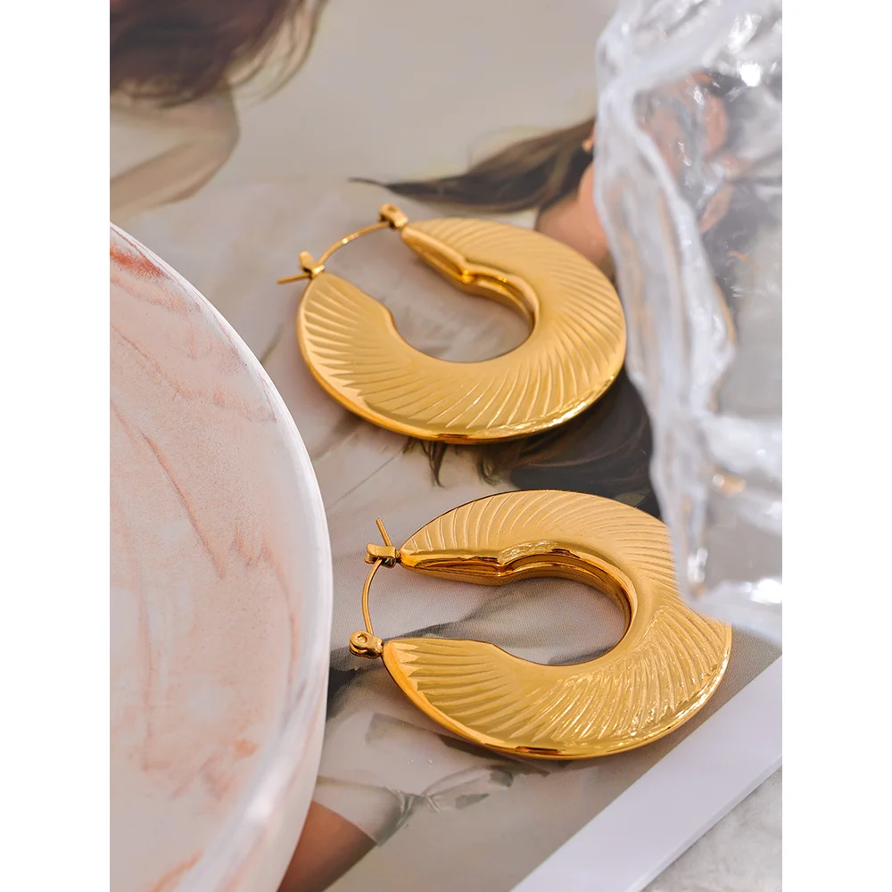 40mm PVD Gold-Plated Stainless Steel Textured Hoop Earrings