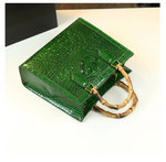 Load image into Gallery viewer, Crocodile Pattern Genuine Leather Structured Bag with Bamboo Handles

