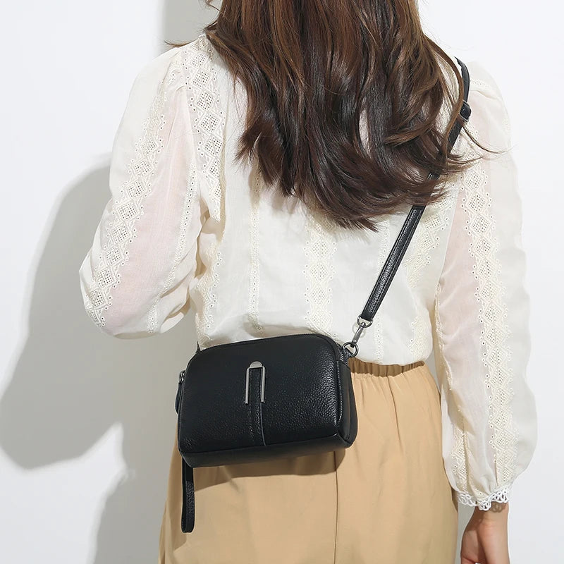 Genuine Cow Leather Crossbody Messenger Flap Bag for Women