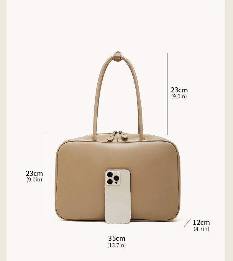 Genuine Cowhide Leather Tote Satchel | Large Capacity Work Bag