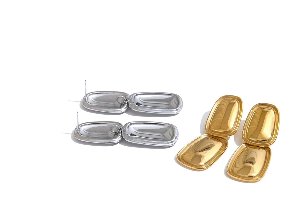 Double-Drop Rectangle Earrings | PVD Plated Stainless Steel | Gold & Silver