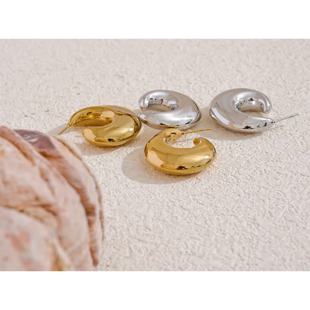 Chunky Crescent Hoop Earrings | PVD Stainless Steel | Gold & Silver