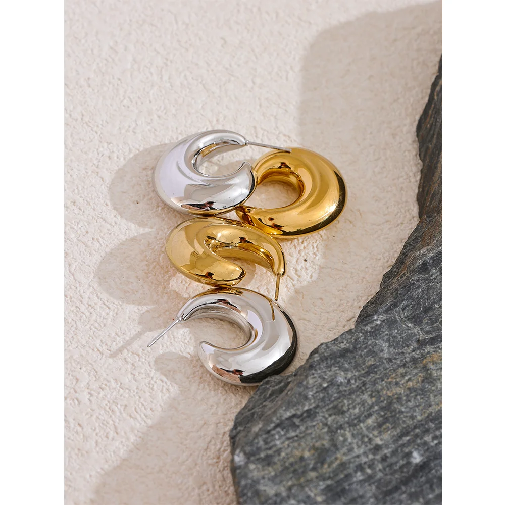 Chunky Crescent Hoop Earrings | PVD Stainless Steel | Gold & Silver