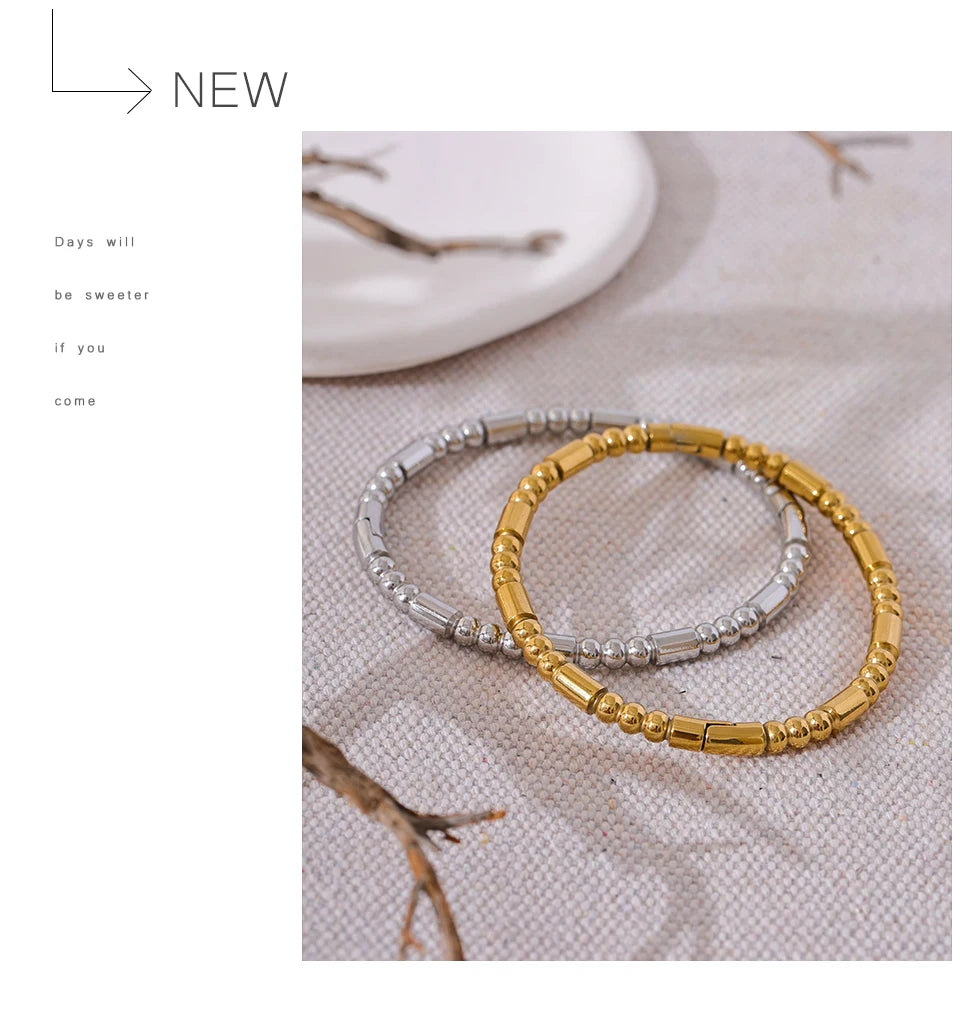 Textured Stainless Steel Bangle Bracelet, Gold & Steel