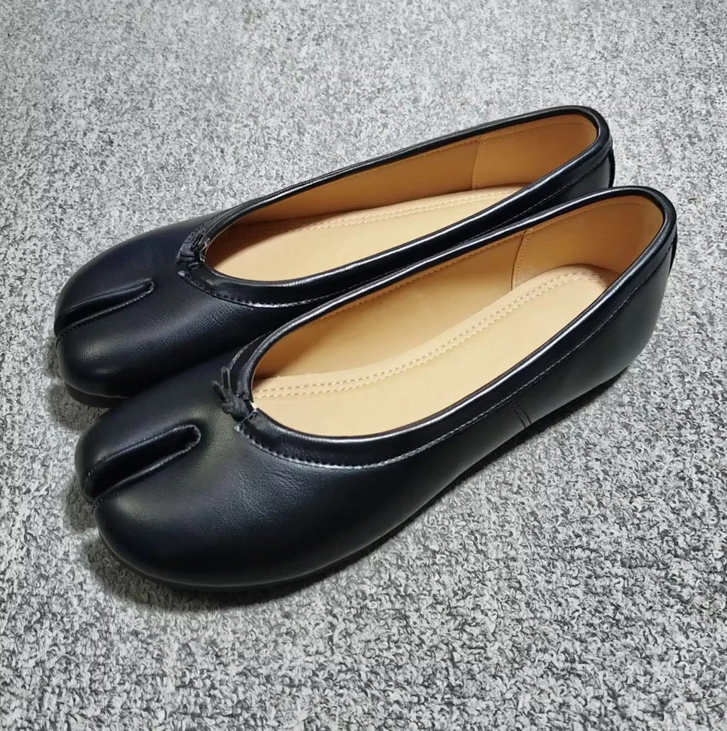 Split Toe Tabi Ballet Flats – Slip-On Leather Loafers for Women