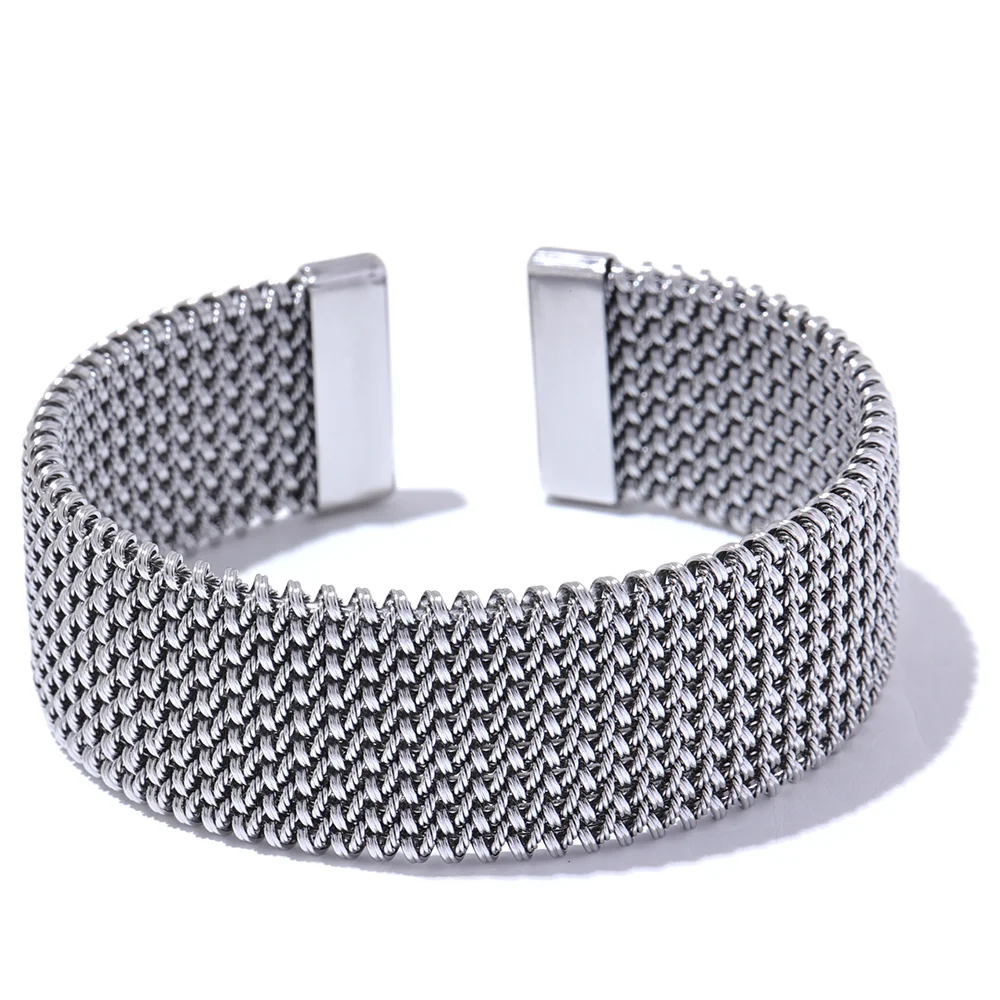 23mm Stainless Steel Geometric Open Cuff Bracelet | Gold & Platinum