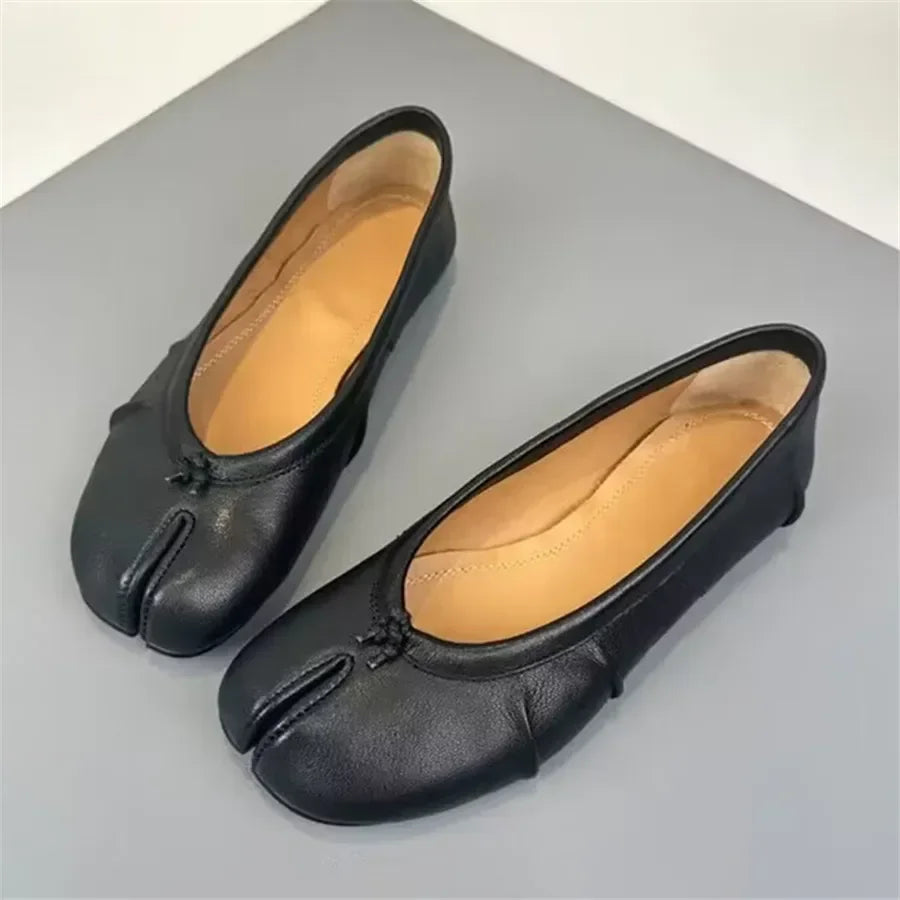 Split Toe Tabi Ballet Flats – Slip-On Leather Loafers for Women