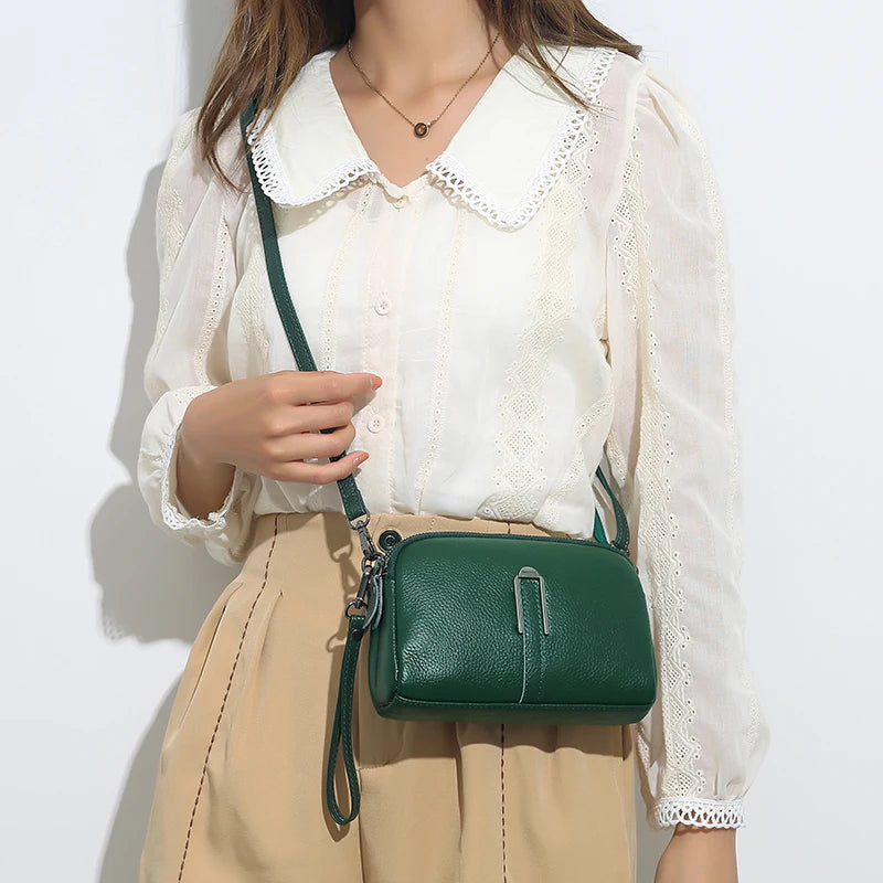 Genuine Cow Leather Crossbody Messenger Flap Bag for Women