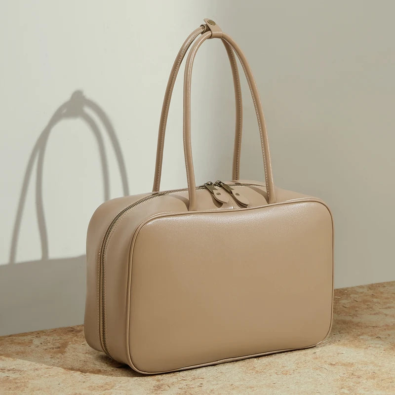 Genuine Cowhide Leather Tote Satchel | Large Capacity Work Bag