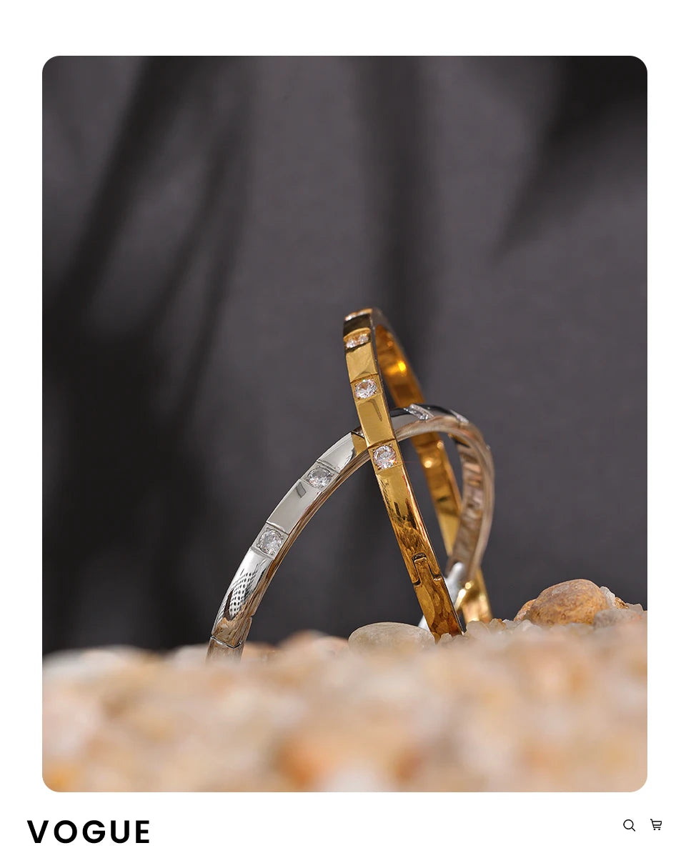 PVD-Plated Stainless Steel Cubic Zirconia Bangle Bracelet