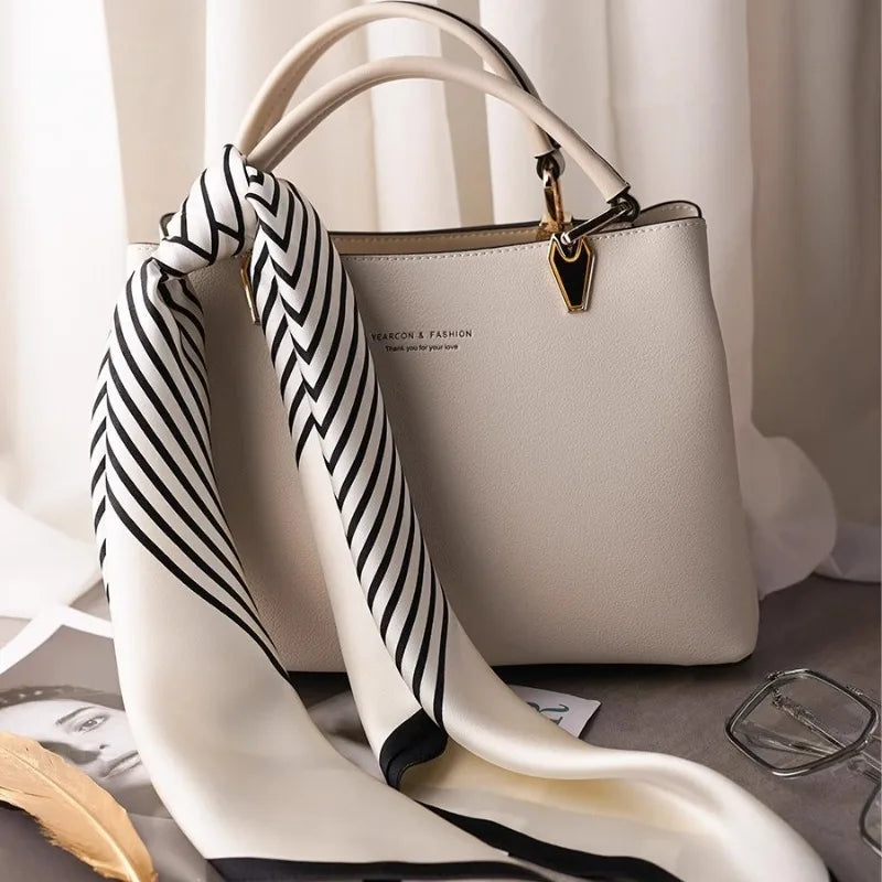 Women's Satin Silk Square Scarf | Black & White Geometric Print | 68x68cm