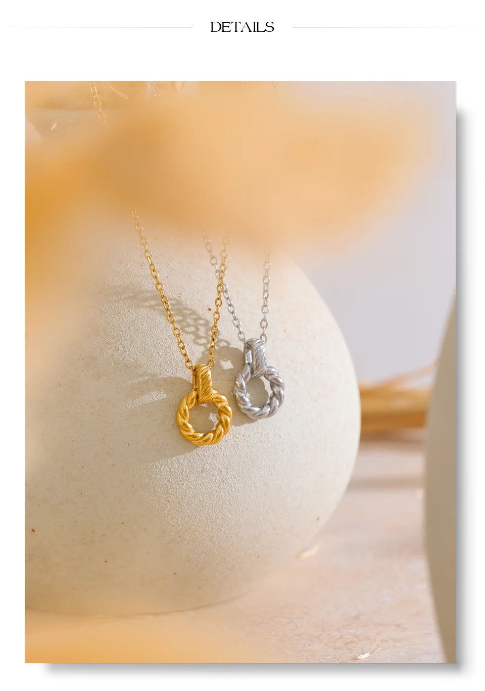 Twisted Rope Circle Pendant Necklace | 18K PVD Gold & Silver Stainless Steel Jewelry