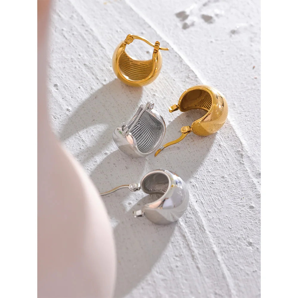 Chunky Dome Hoop Earrings | 18K Gold & Silver Stainless Steel