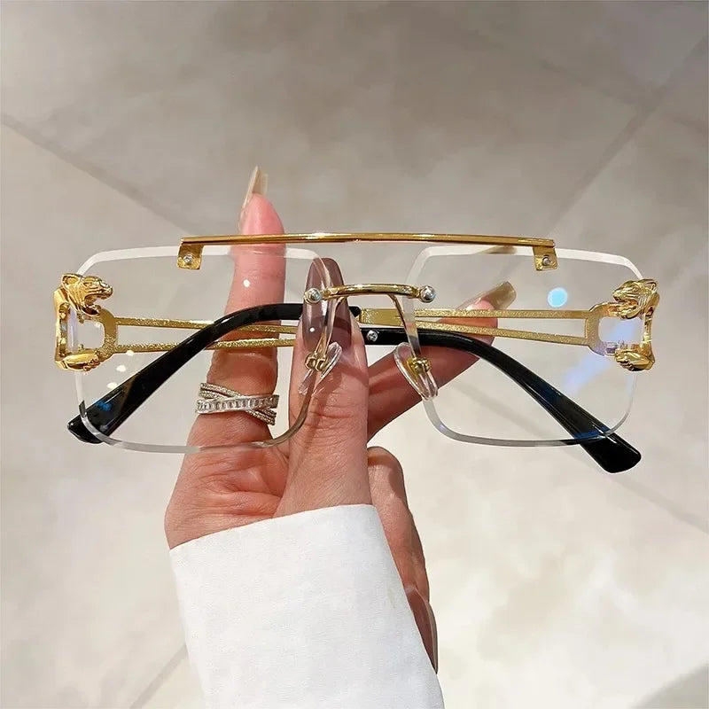 Panther Temple Rimless Square Sunglasses