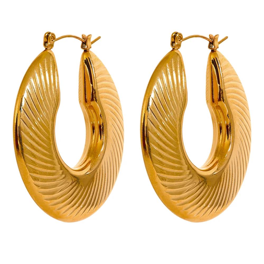 40mm PVD Gold-Plated Stainless Steel Textured Hoop Earrings