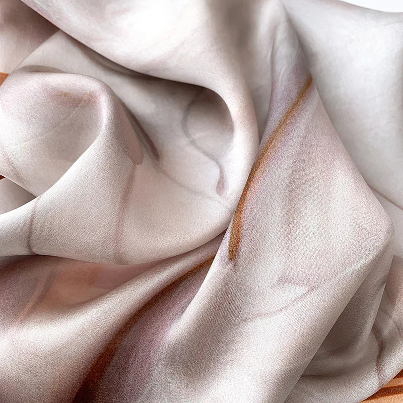 Marble Print Silk Satin Square Scarf | 53x53cm