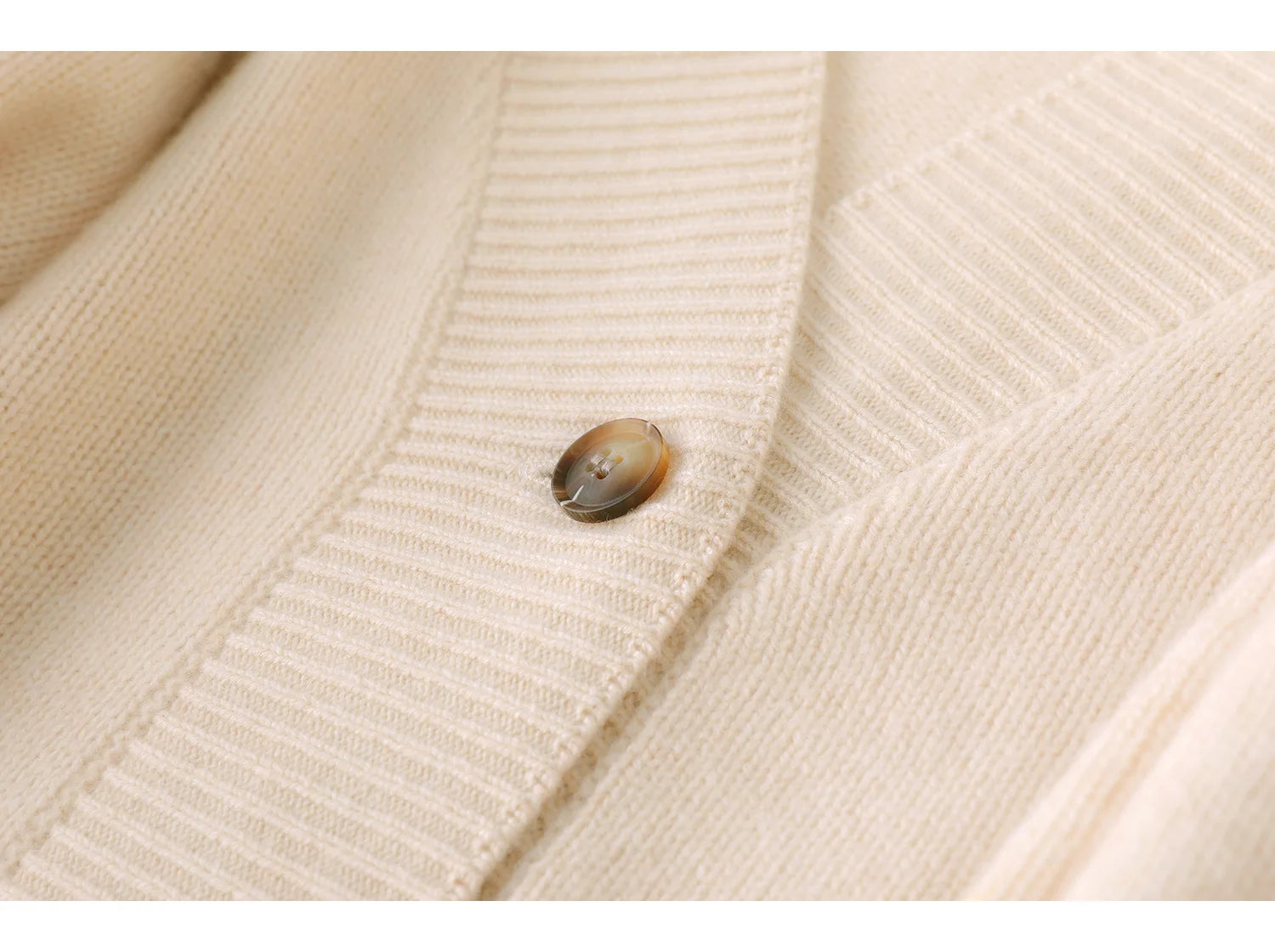 Wool V-Neck Cardigan | Cable Sleeve Detail, Oversized Fit | Women's