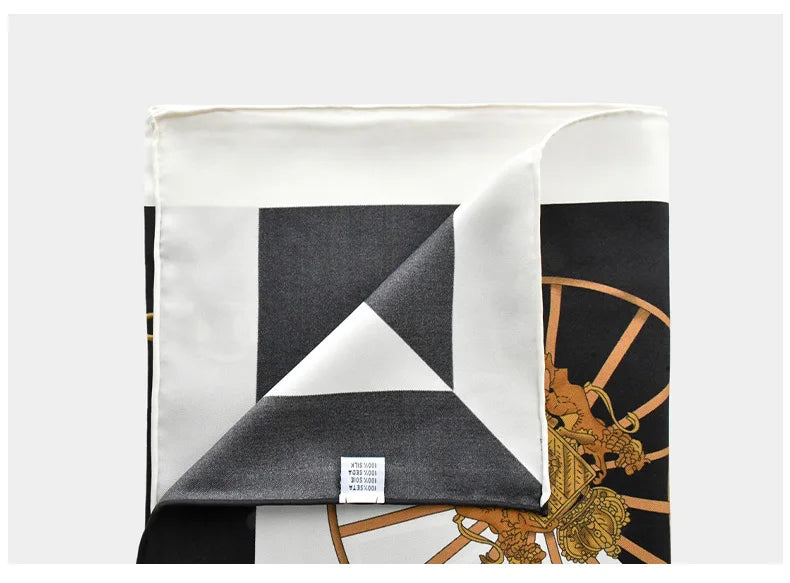 Equestrian Wheel Print Silk Shawl Scarf | 90x90cm
