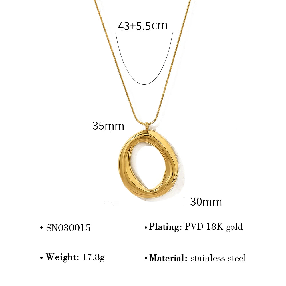 Chunky Irregular Open Oval Pendant Necklace | 18K Gold Plated Snake Chain Statement Jewelry