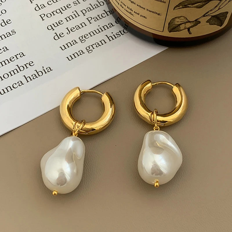 Baroque Pearl Huggie Drop Earrings