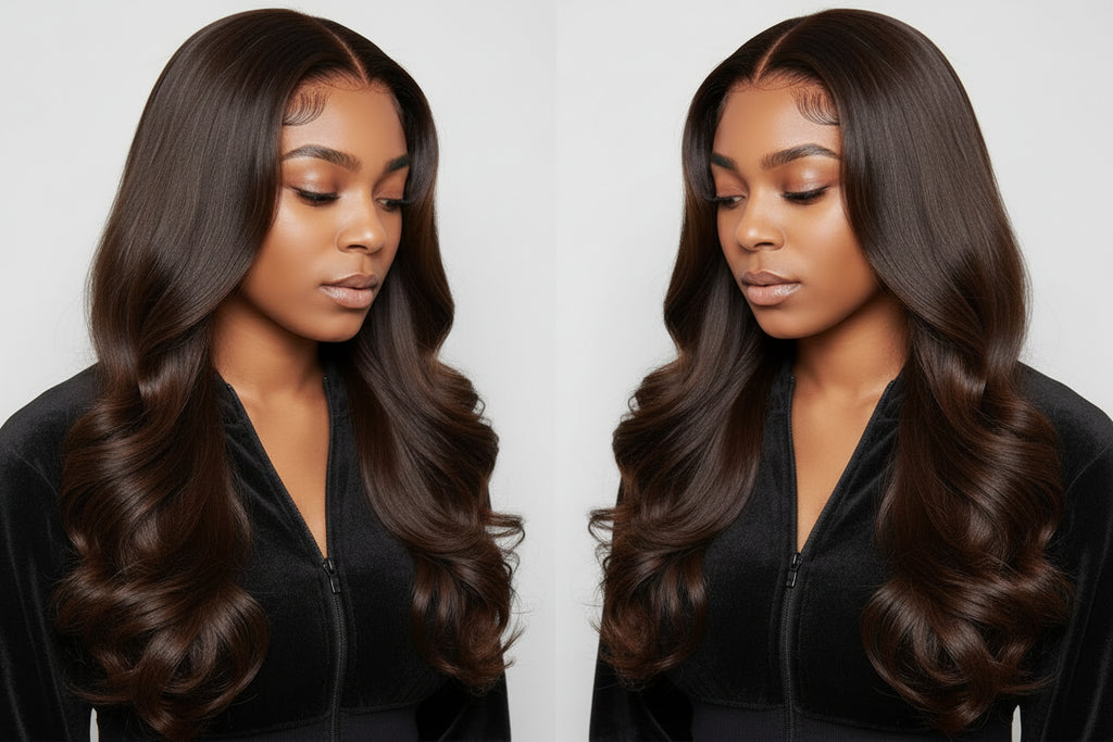 Chocolate Brown Body Wave 13x4 Lace Frontal Wig | HD Lace| 180% Density | 100% Human Hair | Pre Plucked With Baby Hair