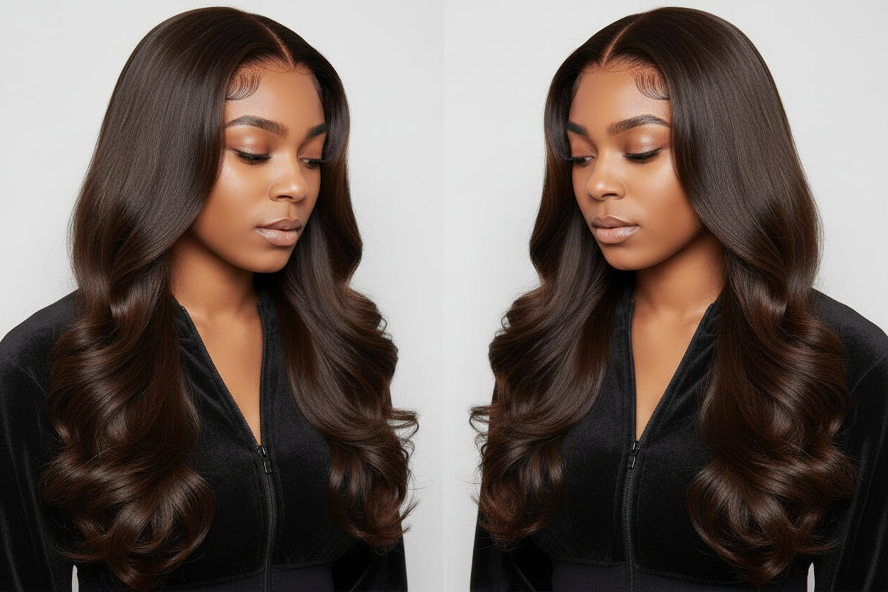 Chocolate Brown Body Wave 13x4 Lace Frontal Wig | HD Lace| 180% Density | 100% Human Hair | Pre Plucked With Baby Hair