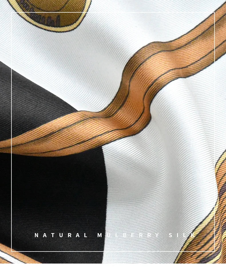 Equestrian Wheel Print Silk Shawl Scarf | 90x90cm