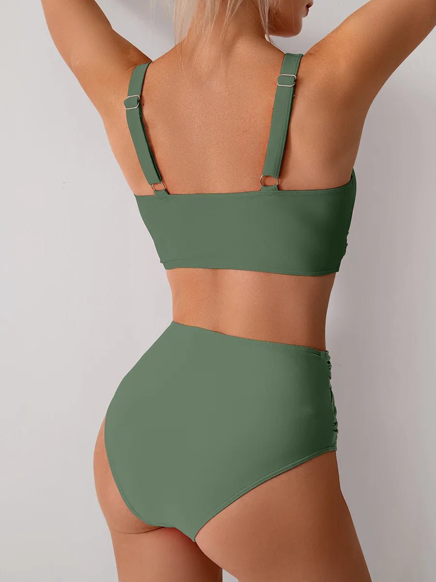 Crossover V - Neck Bikini Set | Ruched High Waist Bottoms - The PM Edit