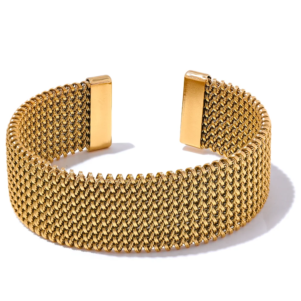 23mm Stainless Steel Geometric Open Cuff Bracelet | Gold & Platinum