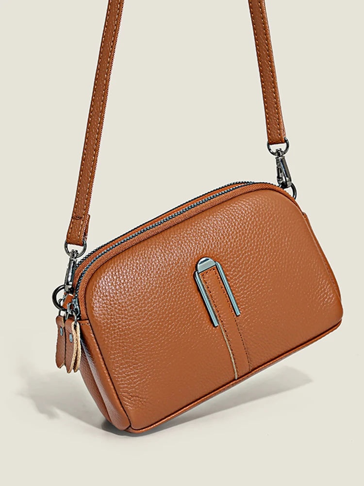 Genuine Cow Leather Crossbody Messenger Flap Bag for Women