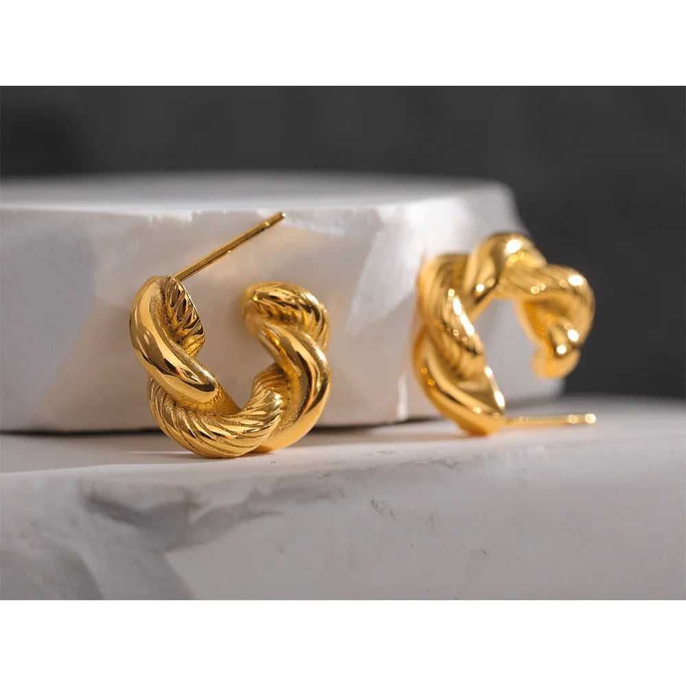 Twisted Geometric Gold Hoop Earrings