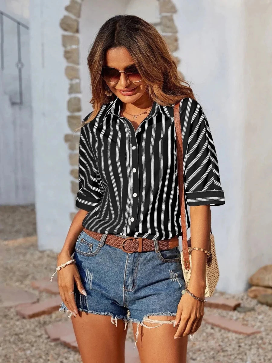 Striped Collared Half-Sleeve Shirt | 3 Colors | S–2XL - The PM Edit