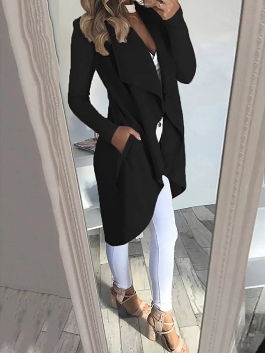 Full Size Lapel Collar Long Sleeve Coat Plus Size - The PM Edit