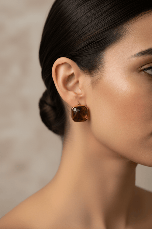 PVD Gold-Plated Stainless Steel Square Stone Hook Earrings - The PM Edit