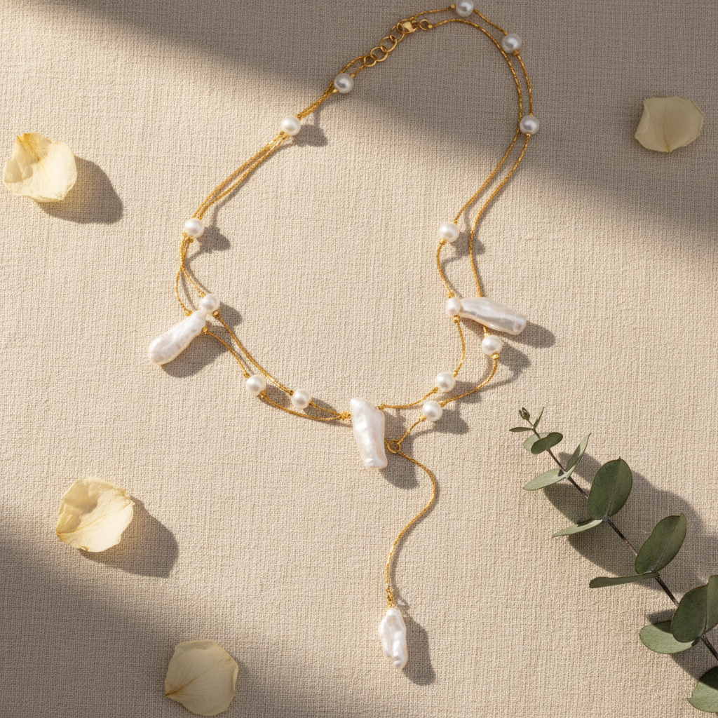 Baroque Pearl Necklace Flatlay