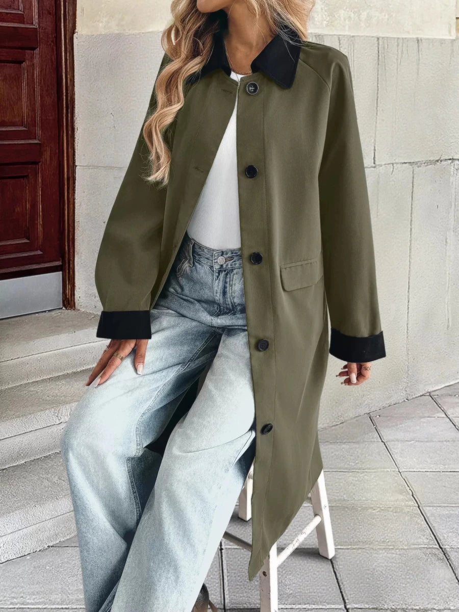 Contrast Collar Button Up Coat - The PM Edit