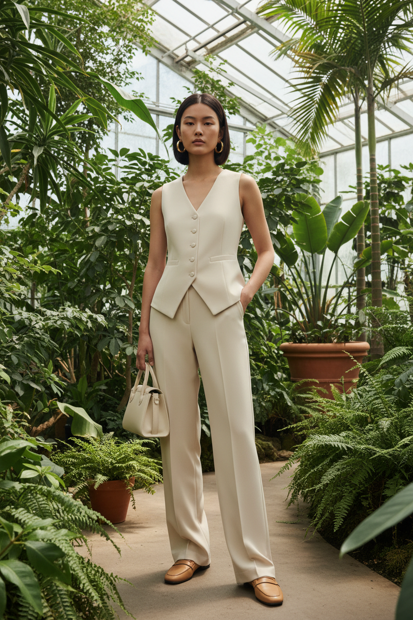 Beige Vest Set - Garden