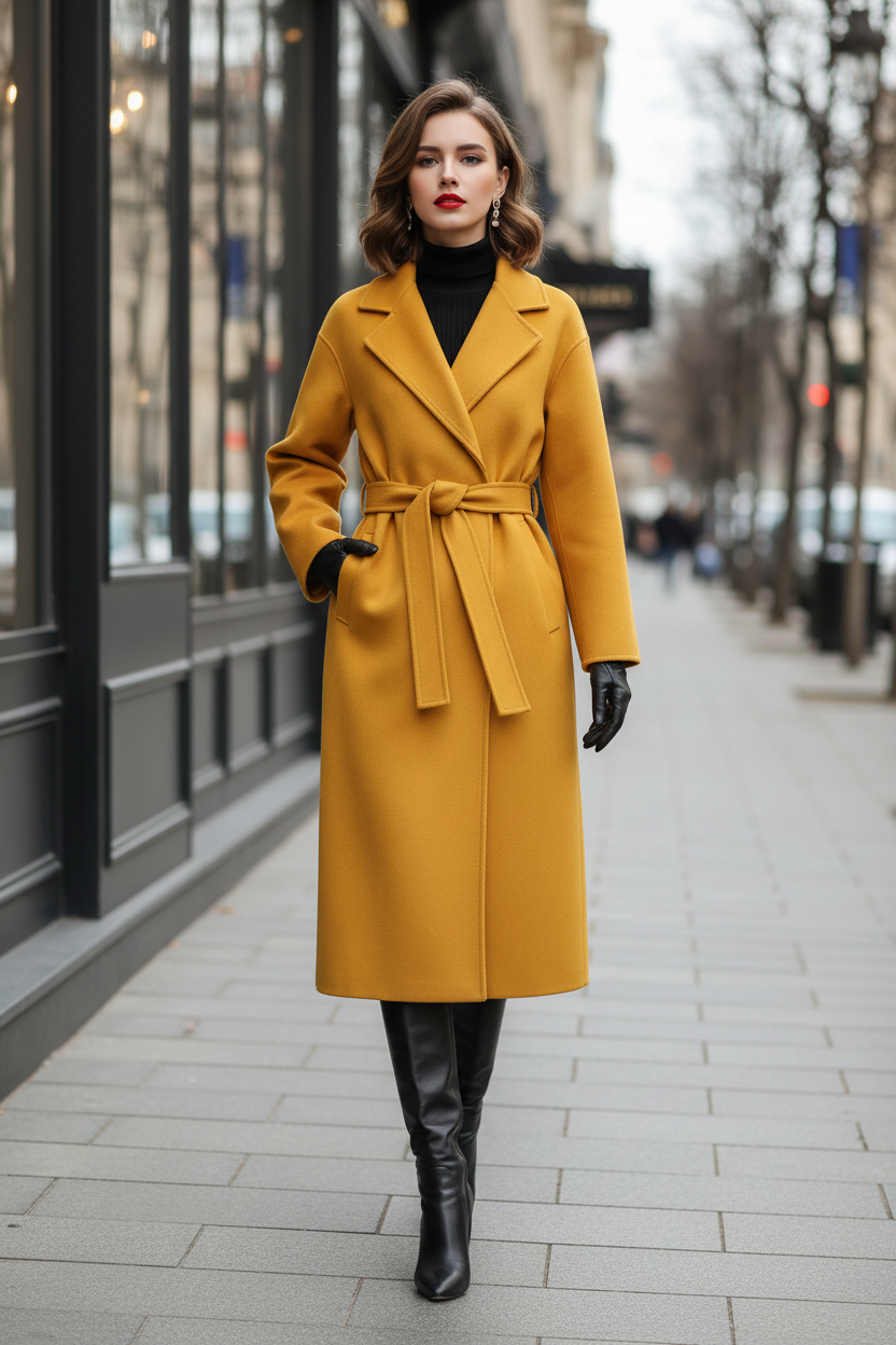 Belted Wool Coat - Model Shot