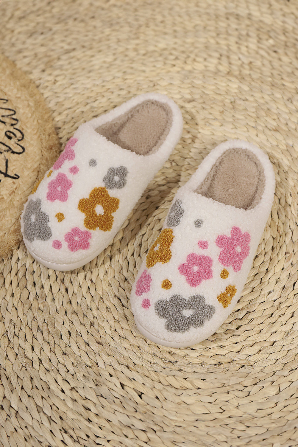 Floral Crochet Bouclé House Slippers | Cozy Fuzzy Slippers with Flower Detail