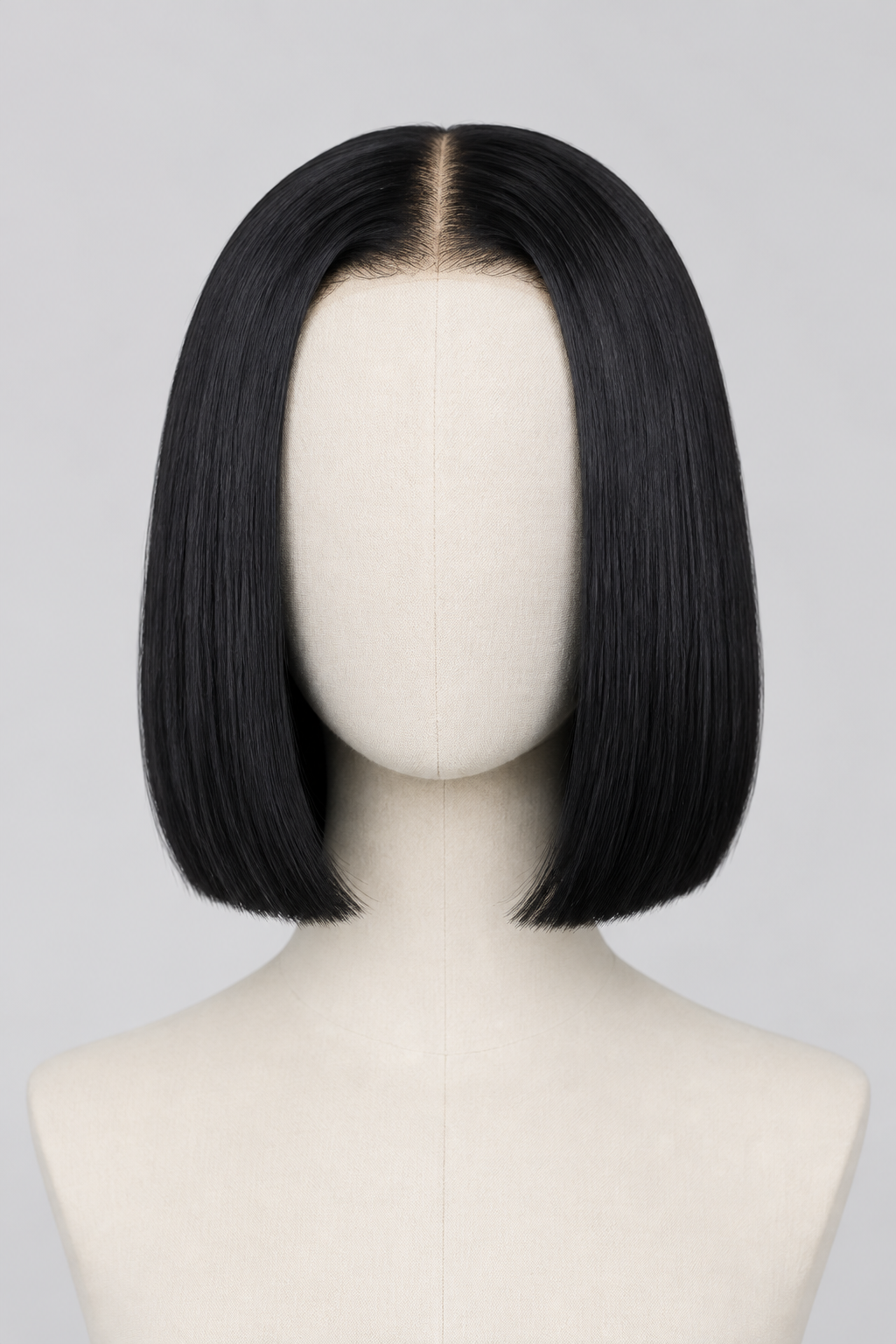Black bob front view on faceless mannequin head
