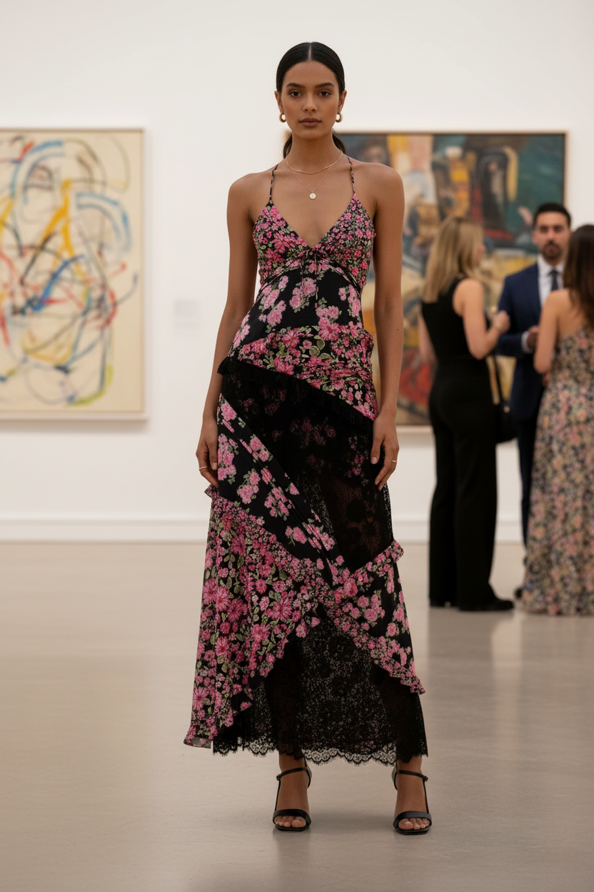 Black floral maxi dress pin